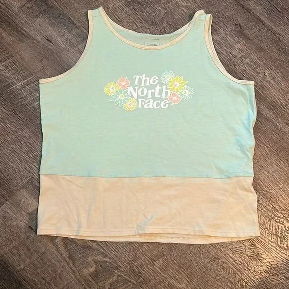 The North Face Girls XL 18 Tank Top Mint Green Cream Boho Floral Summer - Picture 2 of 5